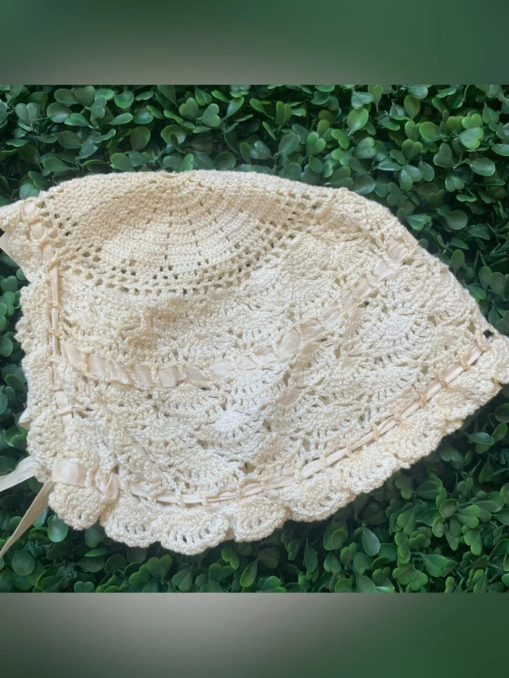 Antique handmade white cream infant baby bonnet bundle of 4